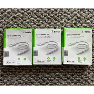 3 New Sealed Belkin 6 Inch 15 CM Lightning To USB-A Cables MFi Certified